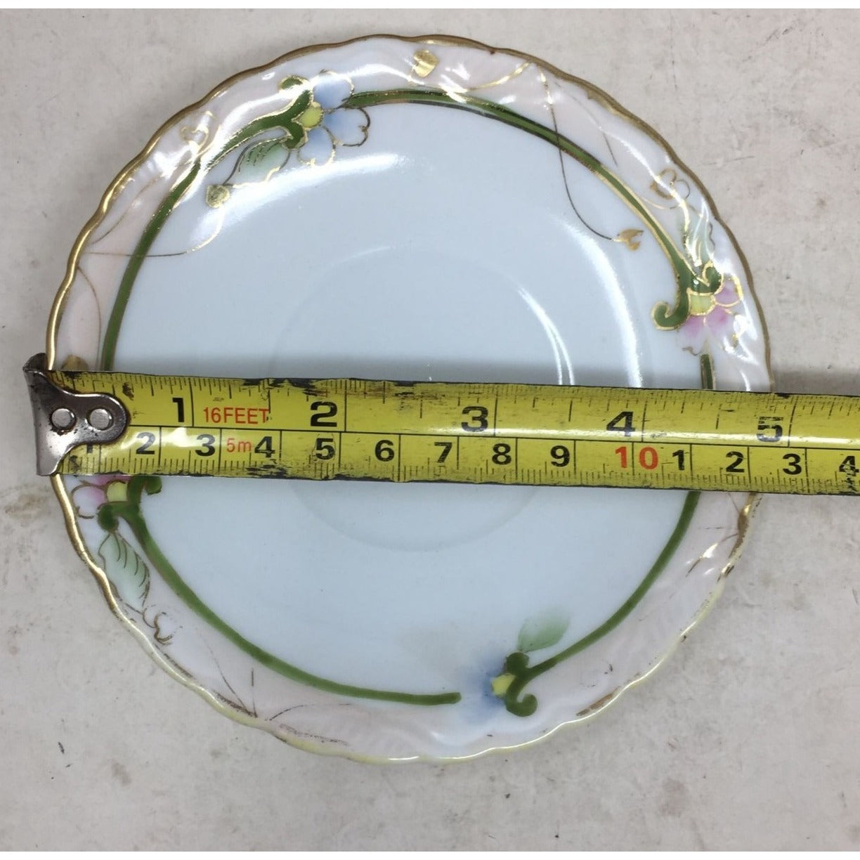 Small Saucer Plate with Floral Design and Gold Rim