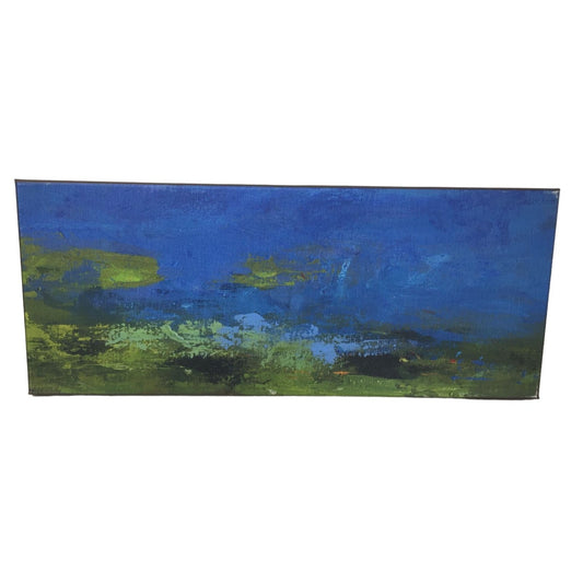 Colorful Blue and Green Hand Painted Landscape Scenery Wall Art - about 23.5"x9.5"