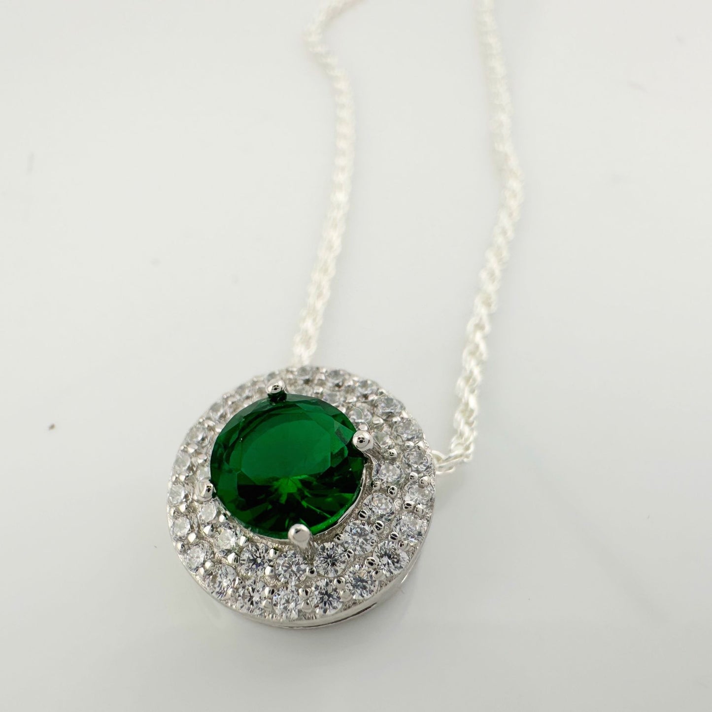 Brilliantly Beautiful 2.40ct Lab Created Emerald Halo Pendant - Sterling Silver