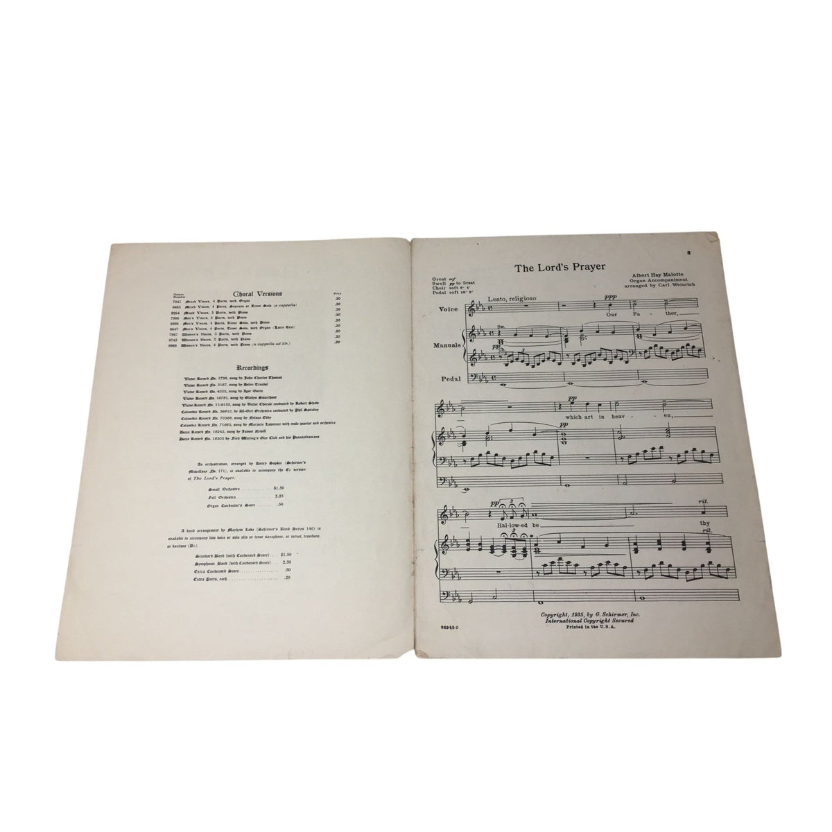 Vintage Sheet Music for "The Lord's Prayer" A+ Stuff  A+ Stuff Sheet Music