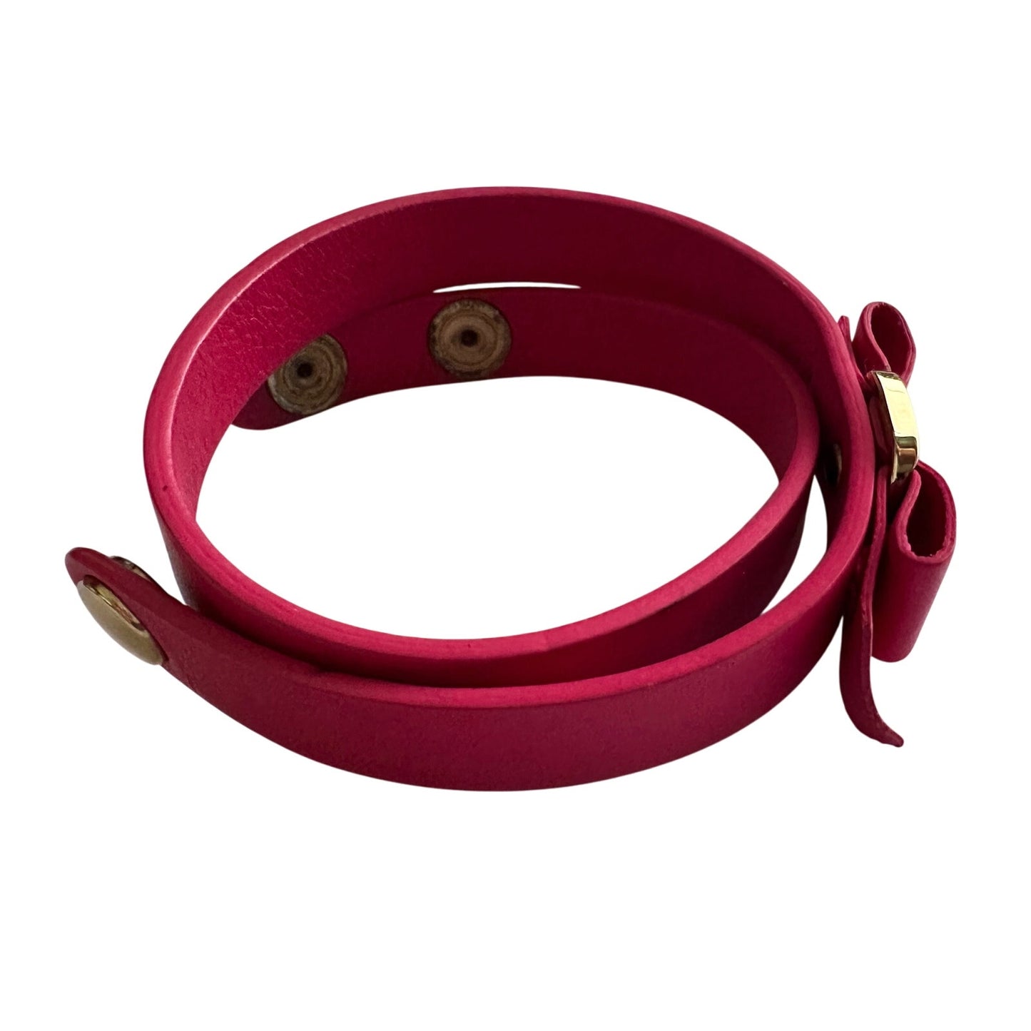 Salvatore Ferragamo Deep Pink Leather Vara Ribbon Bow Double Wrap Bracelet