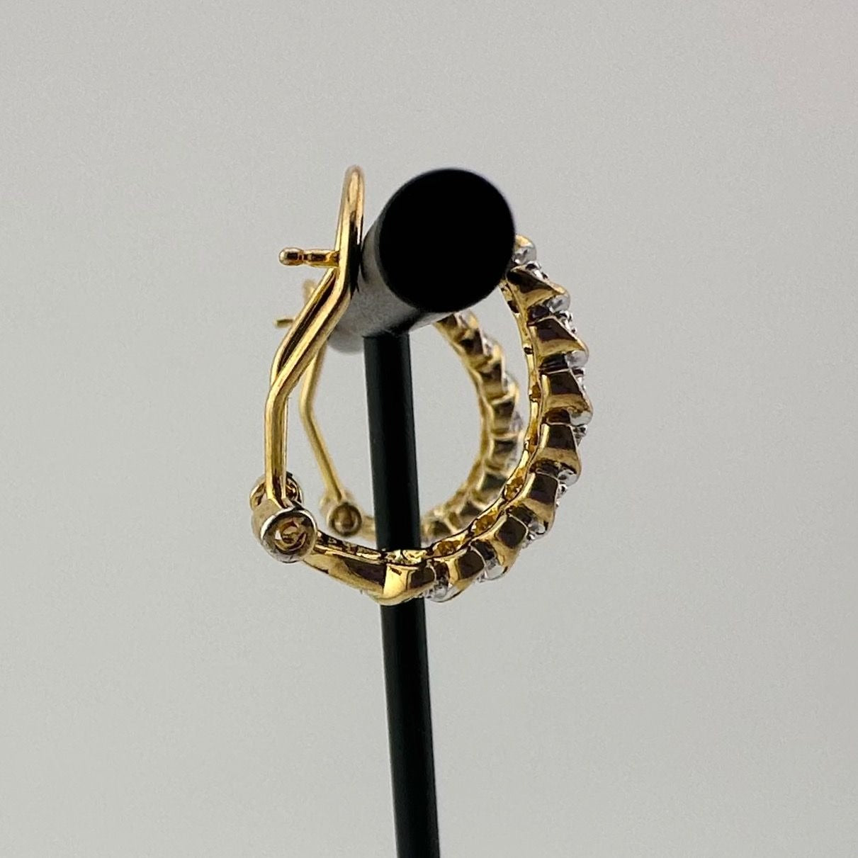 Diamond Stripe Hoop Earrings - Easy Close Back -- 14 kt Gold Overlaying Brass