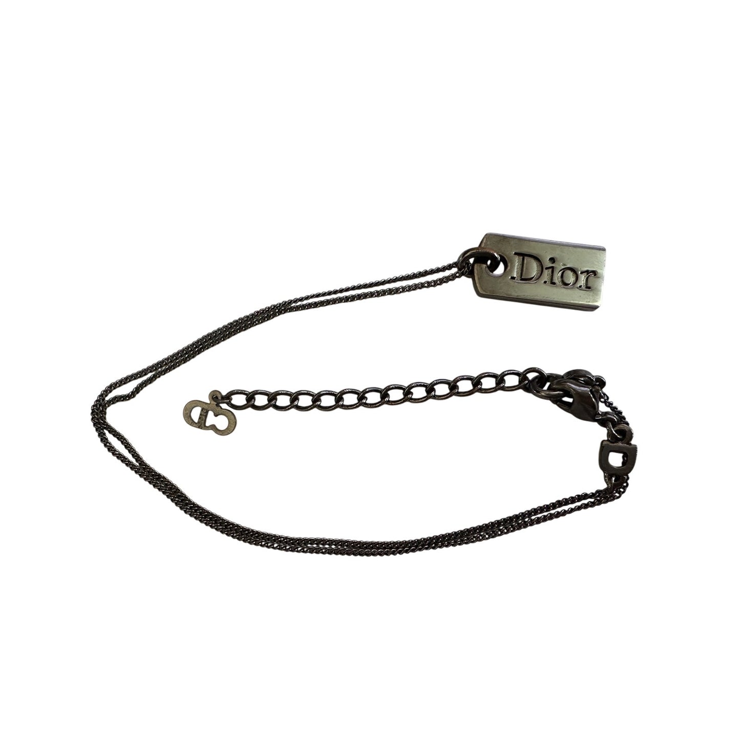 Christian Dior Dog Tag Style Necklace - Gunmetal