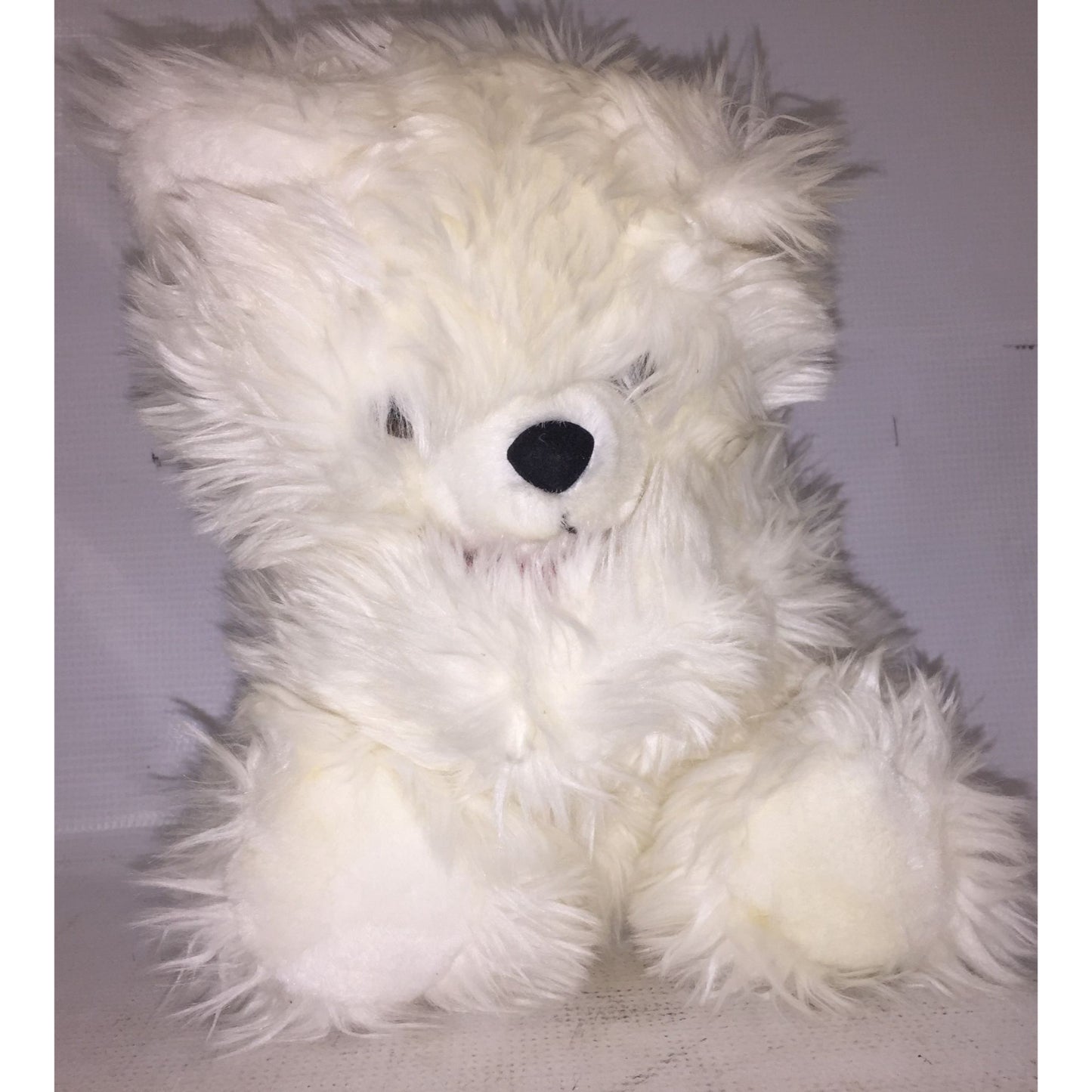 Vintage White Stuffed Animal Bear in GANZ Webkinz knapsack carrier