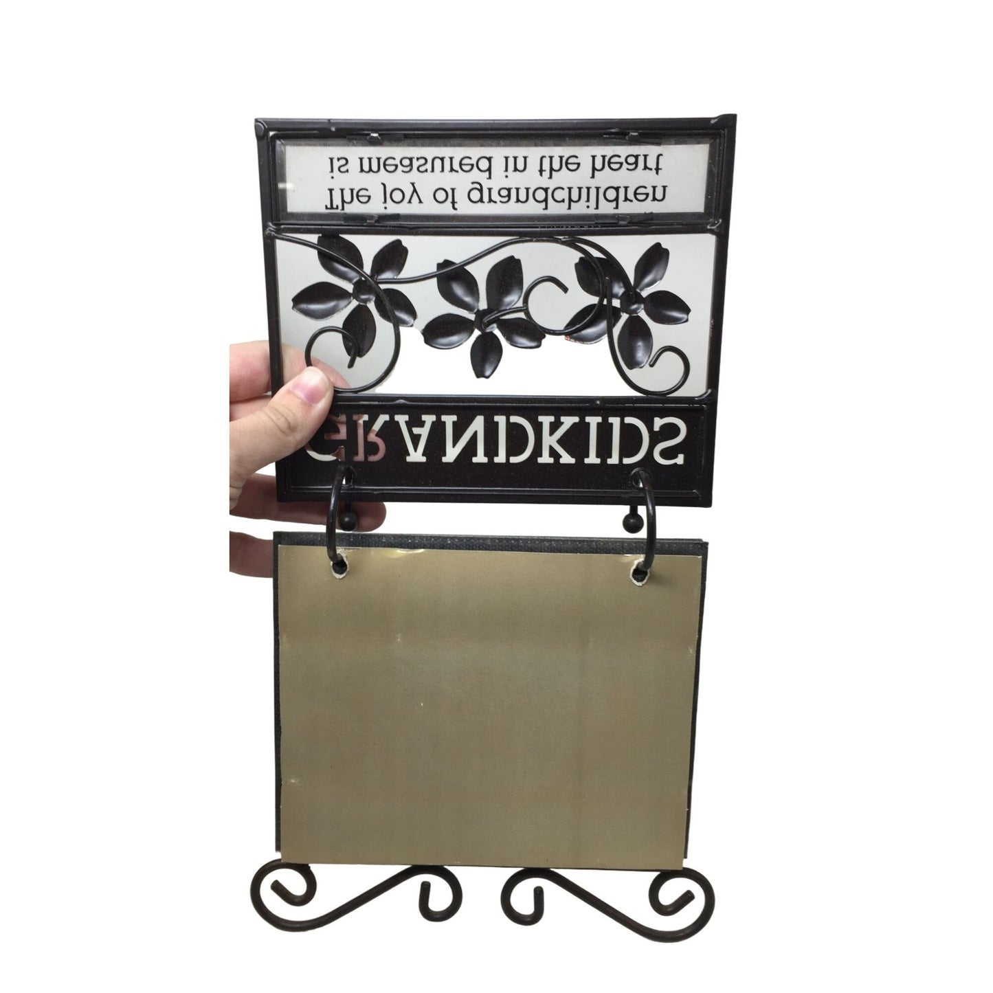 Grandkids Photo Album (with Stand built in)- Pretty Metal Flowers and Swirl Design