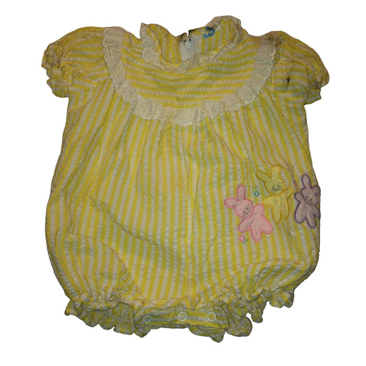 Vintage Yellow and White Easter Bubble Romper for Baby Girl Size 6-9 Months