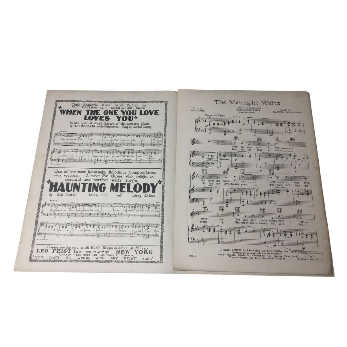 Vintage 1925 Piano Sheet Music for "The Midnight Waltz" A+ Stuff  A+ Stuff SHEET MUSIC