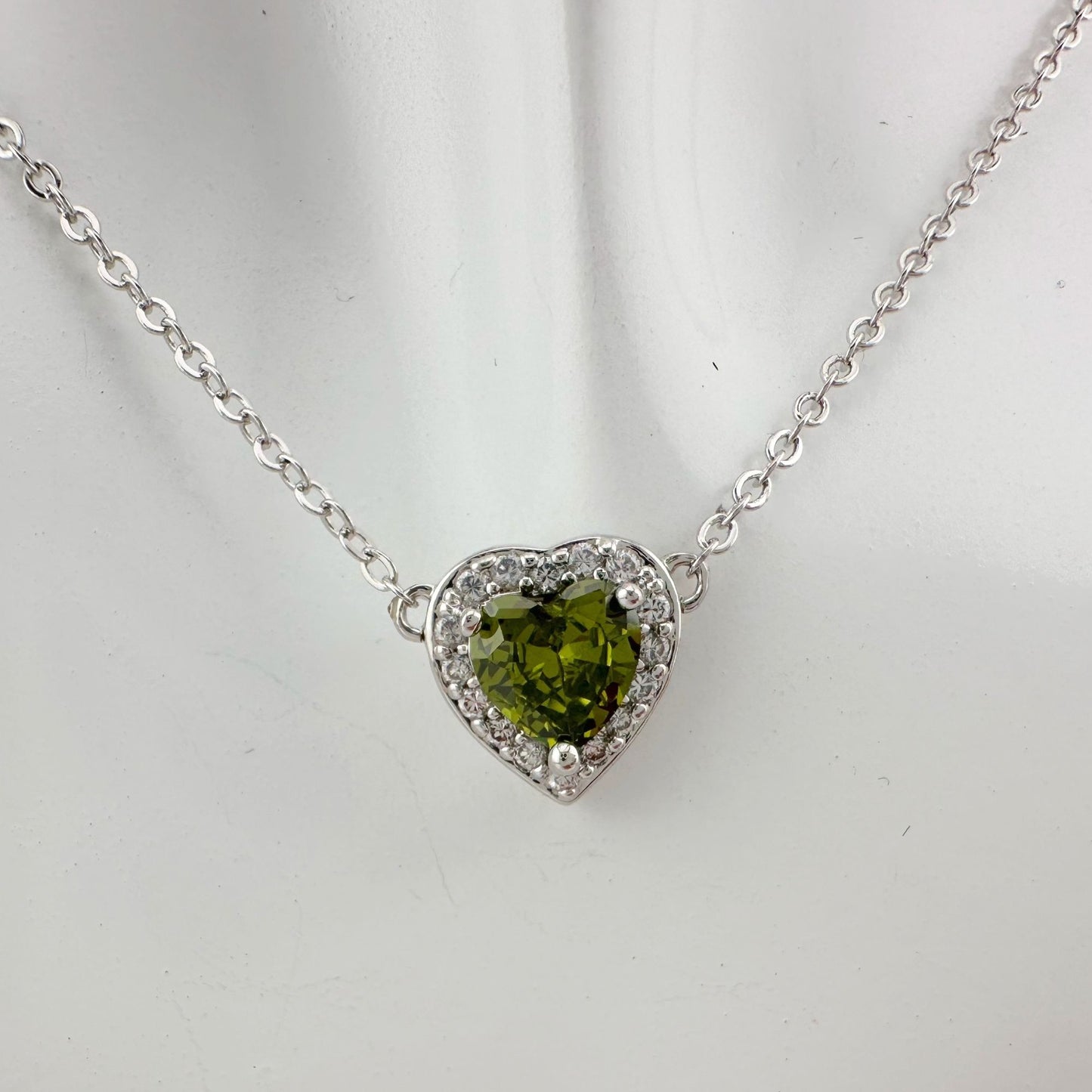 Beautiful Green Peridot Heart Necklace 18" Chain