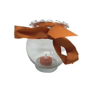 Round Clear Glass Vase/Candle Holder with Orange Ribbon Around it