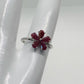 Natural Ruby Flower Ring -  Sterling Silver  - Size 7.75 - Simply Beautiful!