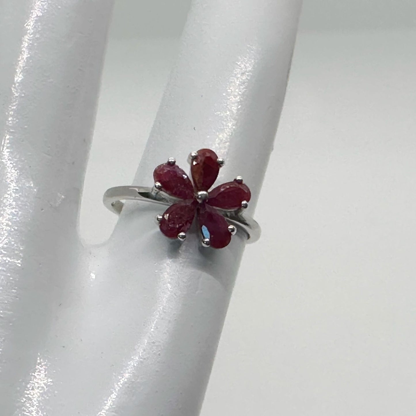 Natural Ruby Flower Ring -  Sterling Silver  - Size 7.75 - Simply Beautiful!