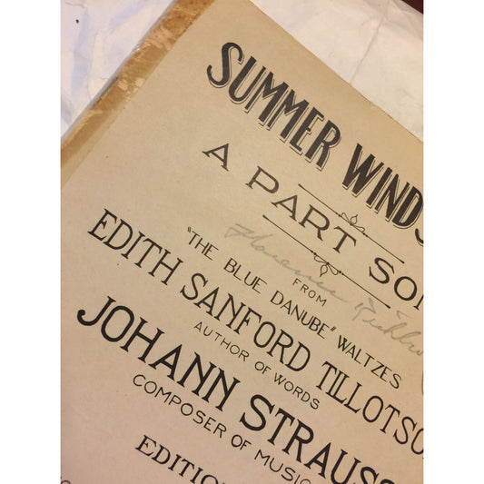 Summer Winds Blow A Part Song & Lorenz's Chorus Concert 2 Part Vintage Sheet Music