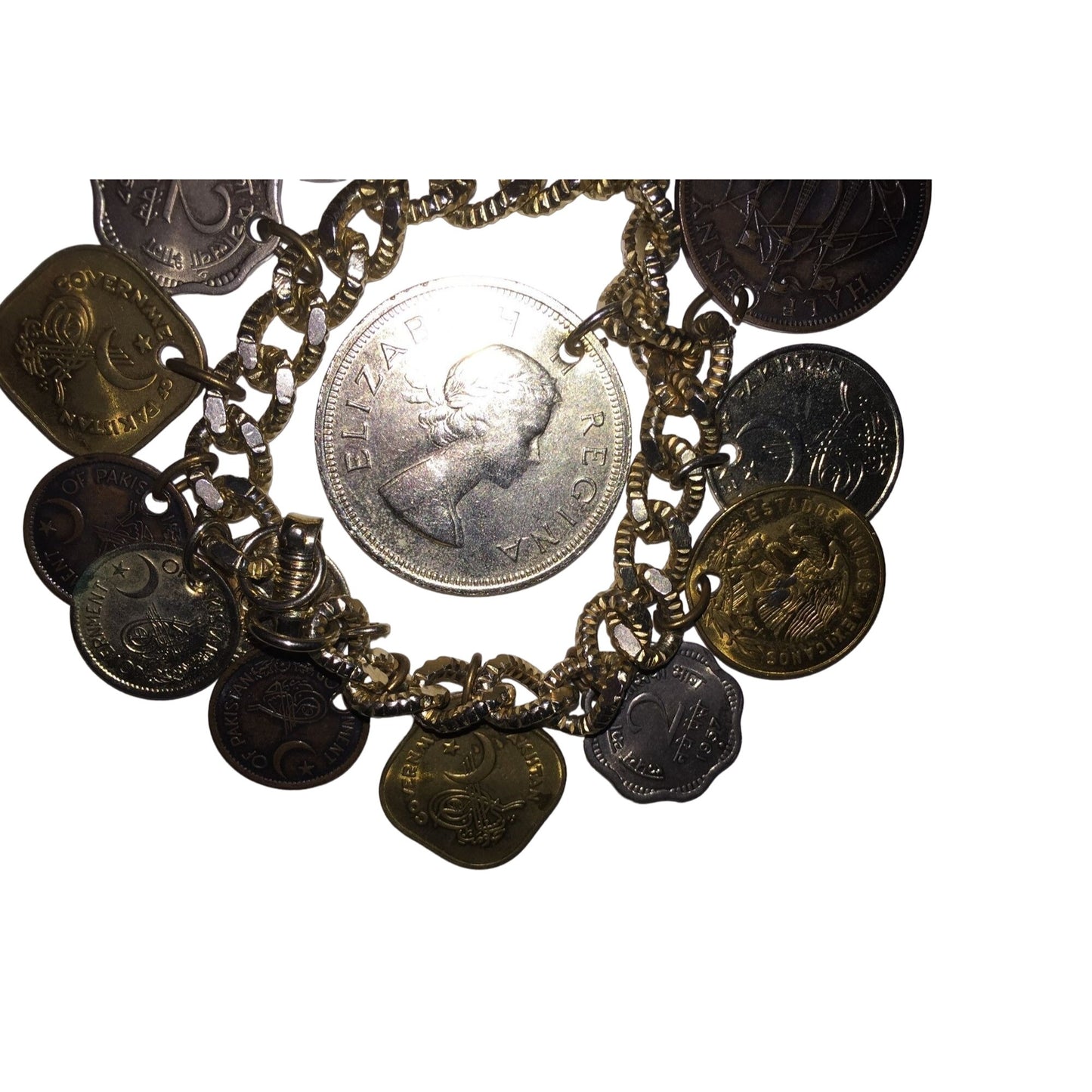 Vintage 1950s Older Foreign Coin Bracelet - Coins from Around the World