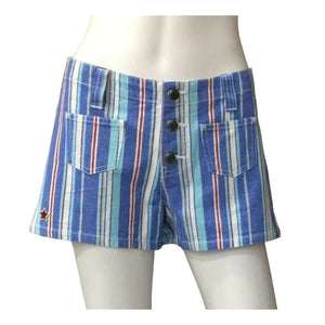 Abercrombie Size 14 Girls Blue, White, Red Striped Button Up Shorts w/ Pockets