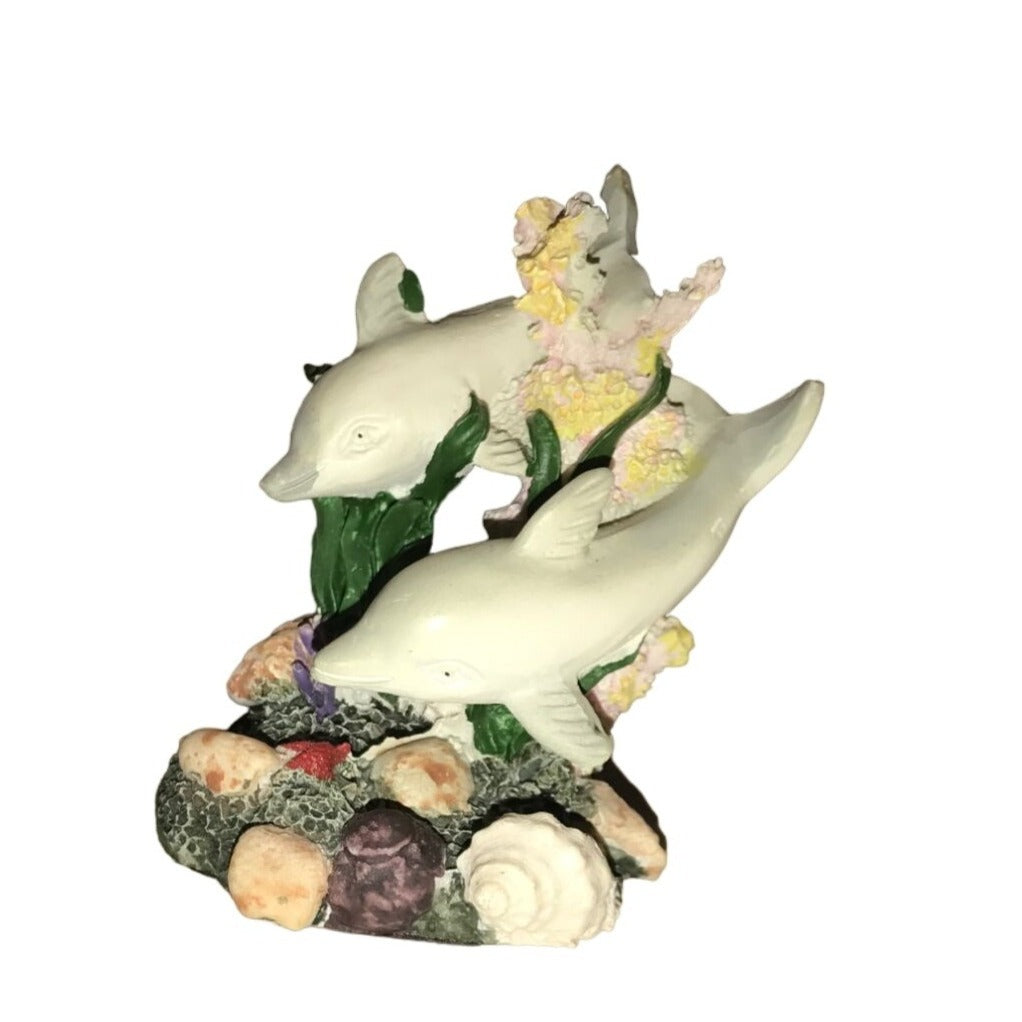 Small Miniature Figurine- 2 Dolphins Swimming by the Seabed of the Ocean