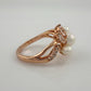 Beautiful Pearl and White Gemstone Cocktail Ring 14kt Gold Overlay Sterling Silver Size 8.25
