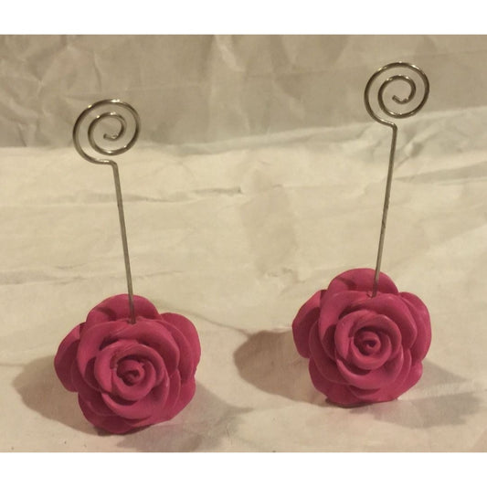 Pink Rose/Rosette Place Card Holders - About 3.5" Tall