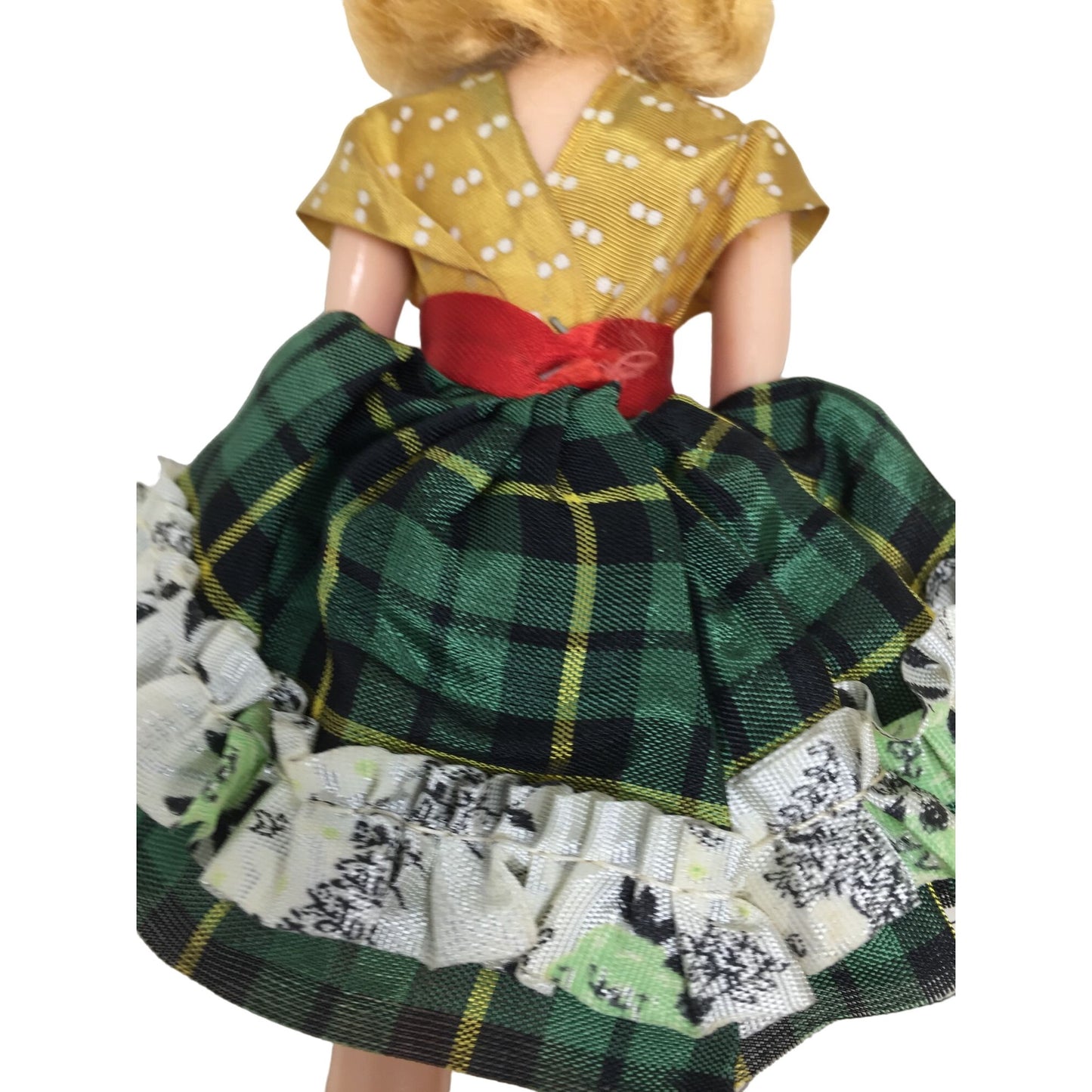 Vintage Collectible Doll with Blonde Hair, Plaid Dress and Hat