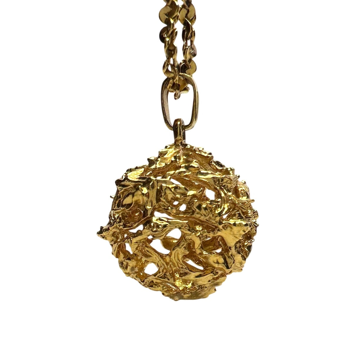 Vintage Yves Saint Laurent (YSL) Gold Plated Filigree Ball Necklace 26" Long