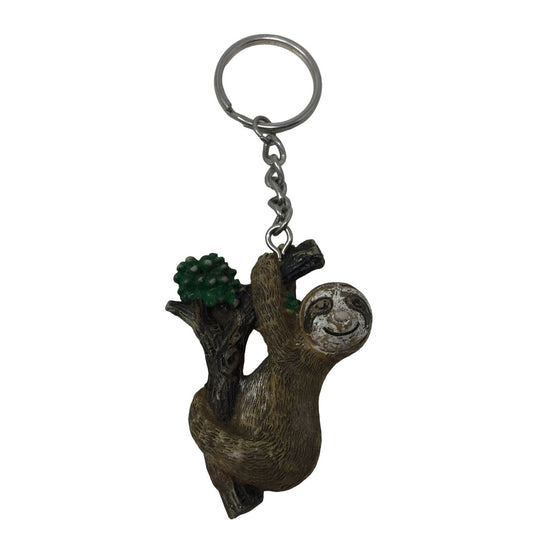 Vintage Tree Hanging Smiling Sloth Keychain/Keyring Hand Painted Figurine