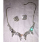 Womens Sparkly Rhinestone Necklace and Matching Clamp/Clip On Squared Earrings