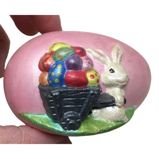 Decorative Collectible Faux Egg with Bunny Pulling Cart of Easter Eggs