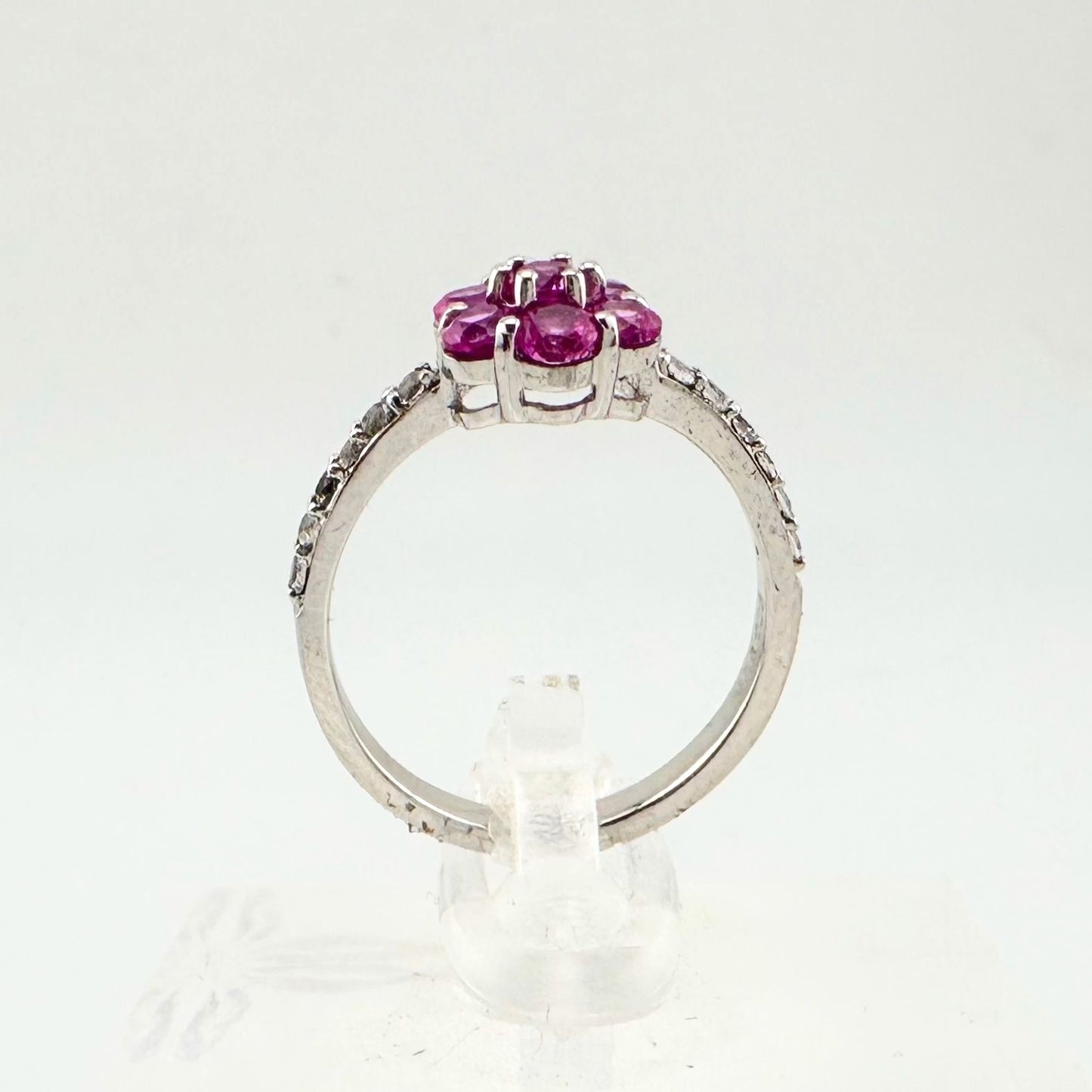 Pretty and Bright - Pink Lab Created Sapphire Petals Flower Ring - Sterling Silver Size 7.25