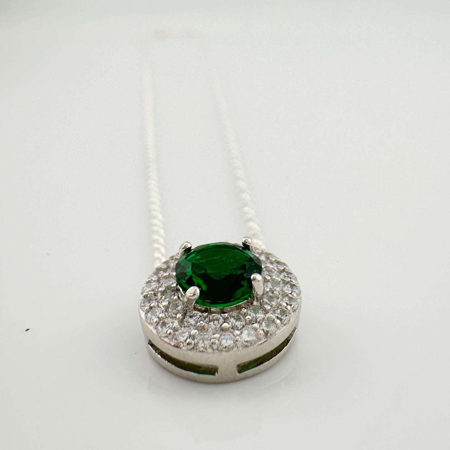 Brilliantly Beautiful 2.40ct Lab Created Emerald Halo Pendant - Sterling Silver