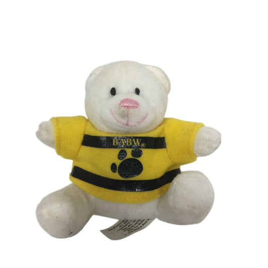 2006 Build A Bear Miniature White Cuddly Teddy Bear Wearing Yellow/Black Tee Shirt