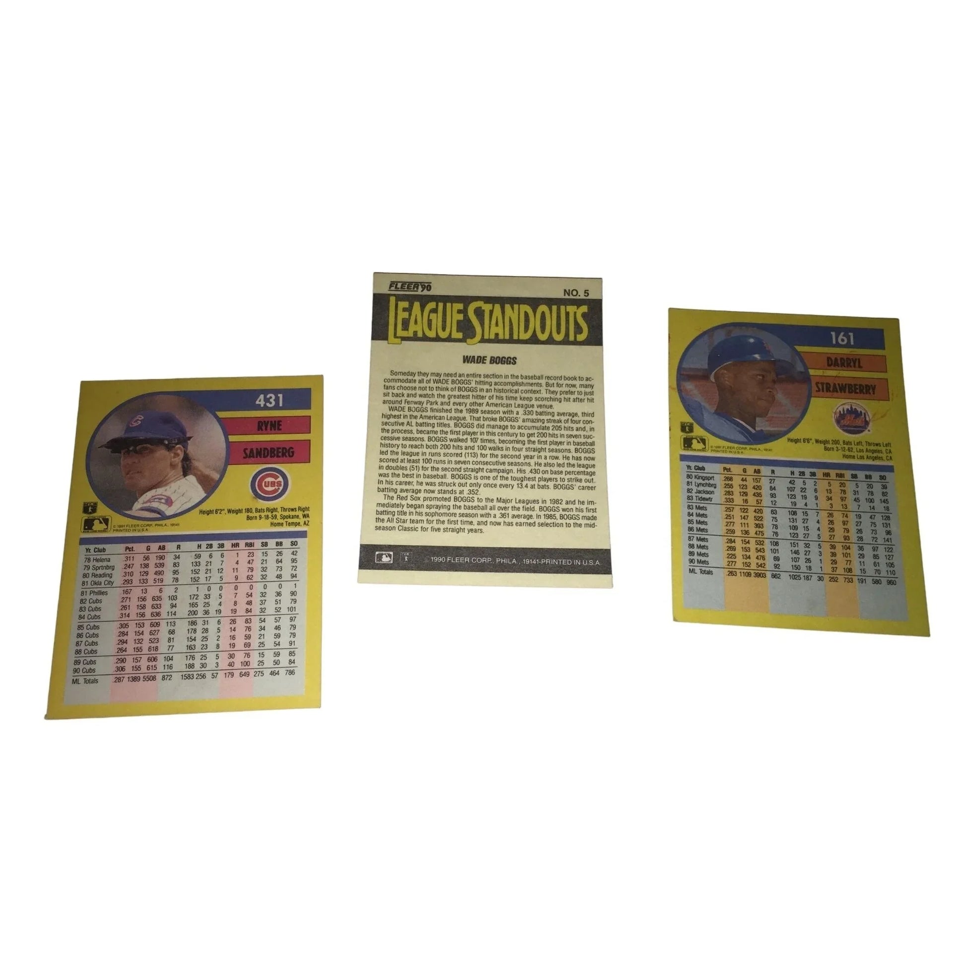 Ryne Sandburg, Wade Boggs, Darryl Strawberry Vintage Baseball Trading Cards - A+ Stuff