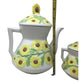 Beautiful Sunflowers! Retro Lidded Tea Set w Pot, Sugar Dish & Creamer Pitcher