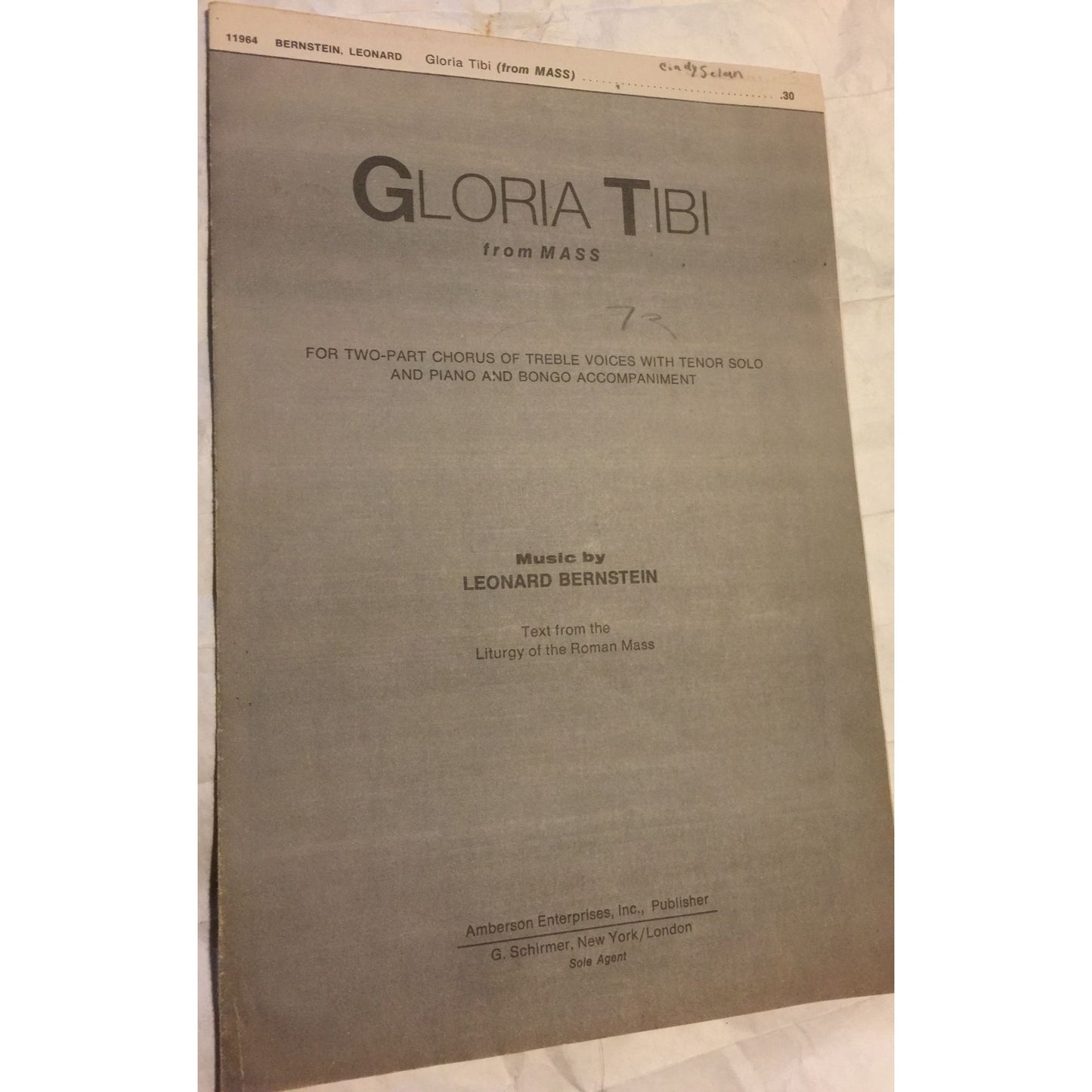 Gloria Tibi from MASS By Leonard Bernstein Vintage Sheet music