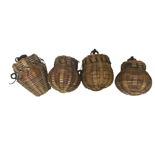 Four (4) Small Brown Handmade Wicker Baskets