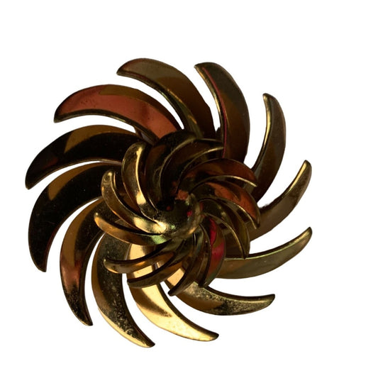 Vintage Handmade Gold Toned Pinwheel Swirl Brooch/Pin