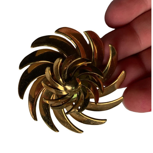 Vintage Handmade Gold Toned Pinwheel Swirl Brooch/Pin