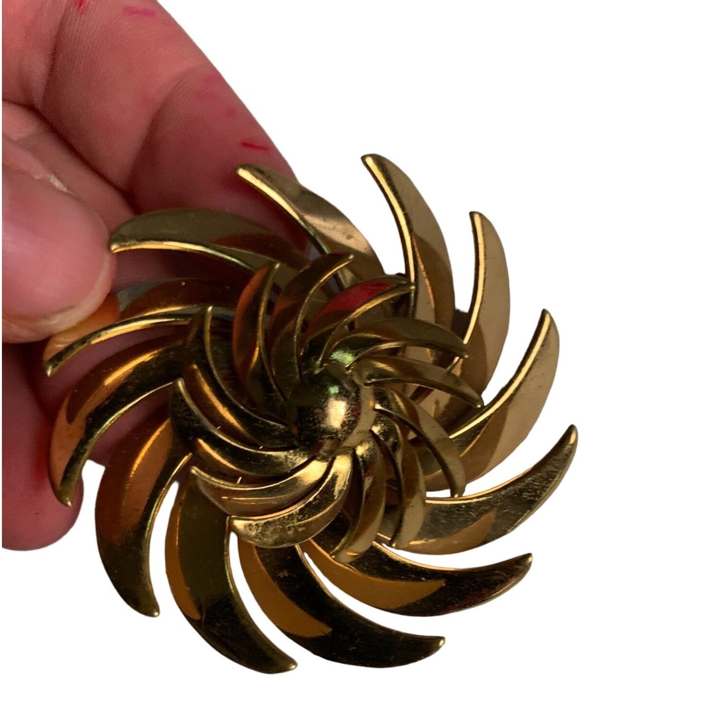 Vintage Handmade Gold Toned Pinwheel Swirl Brooch/Pin