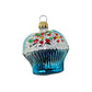 Glass Christmas Ornament Shaped Like a Floral Basket Blue w Red Flowers