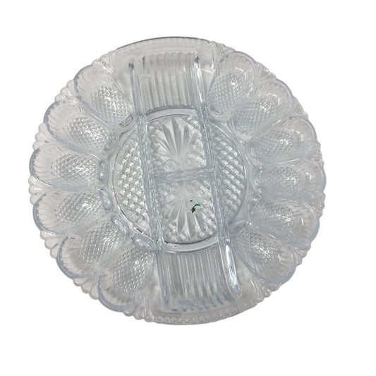 Vintage L.E. Smith Clear Glass Deviled Egg/Condiment Platter