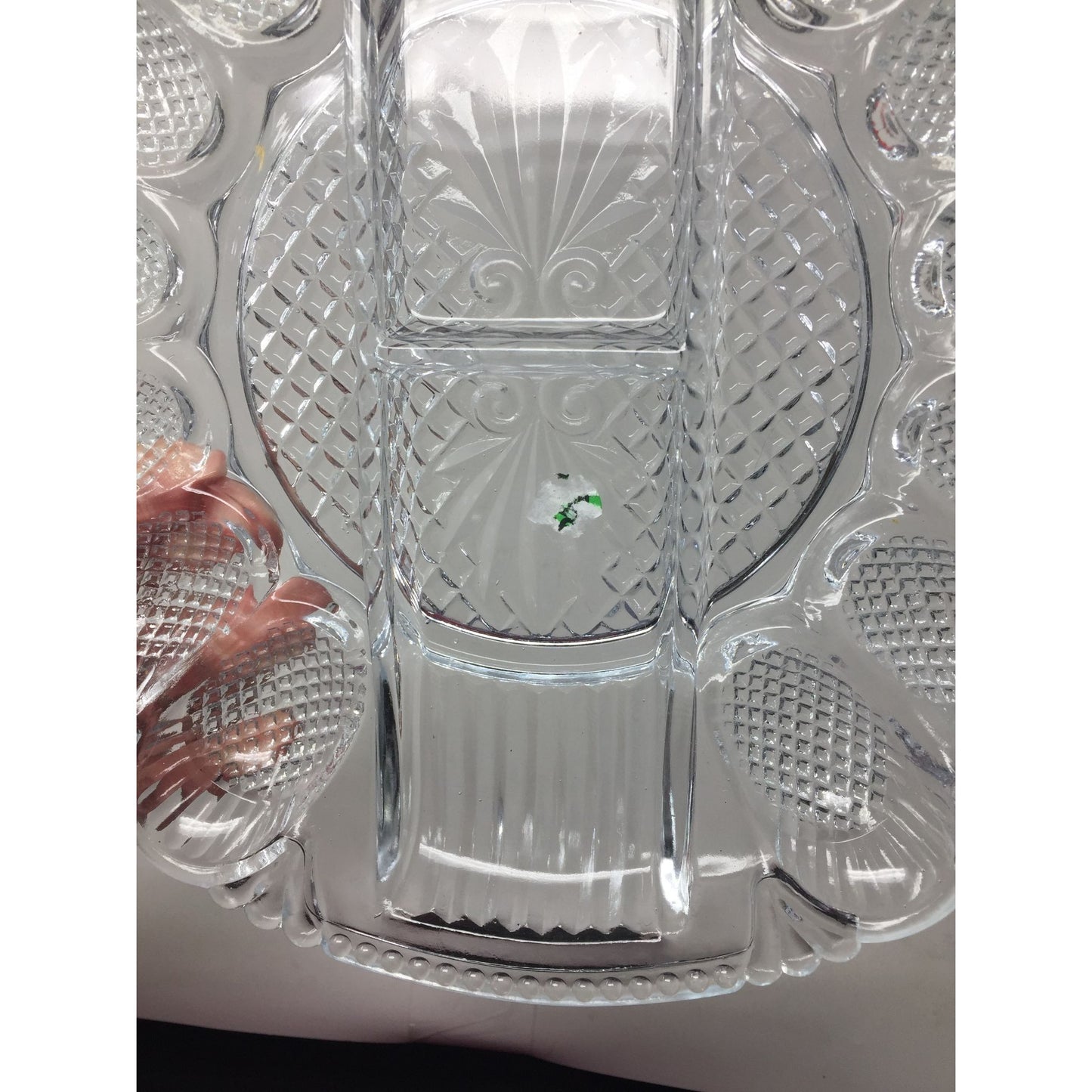 Vintage L.E. Smith Clear Glass Deviled Egg/Condiment Platter