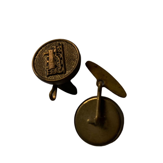 Vintage Men's Round Button Train Cufflinks