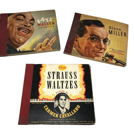 Vintage Record Album Books- Fats Waller Favorites, Glenn Miller and Strauss Waltzes