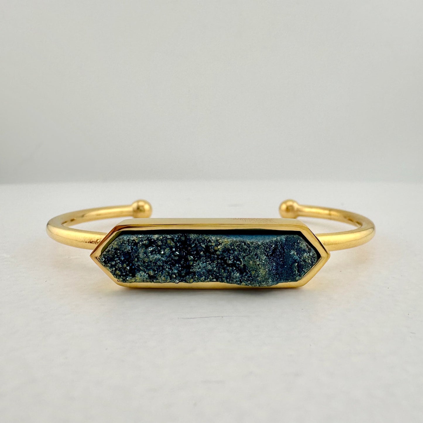 Denim Quartz Semi-Precious 18K Yellow Gold Ion Plated Bangle