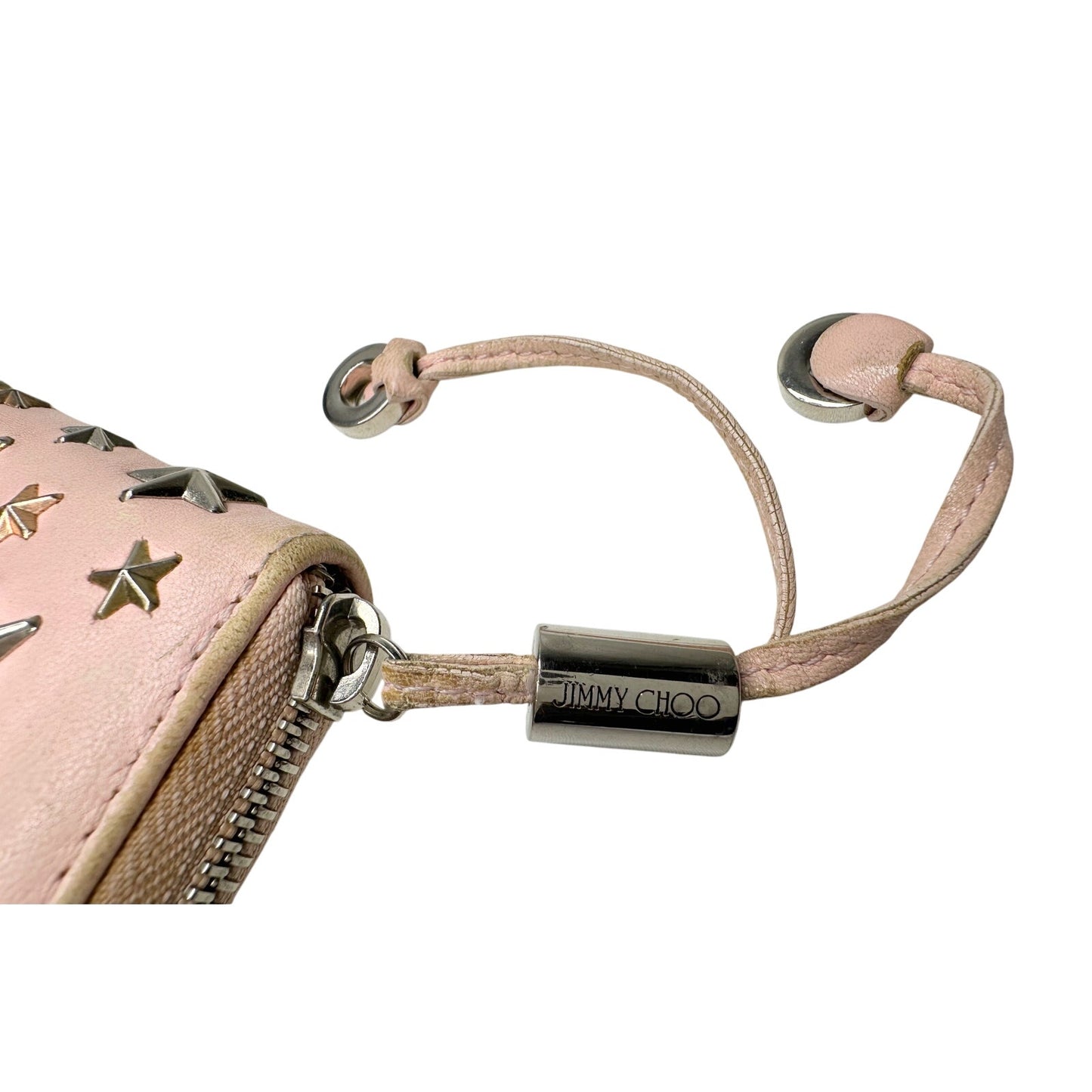 Jimmy Choo Filipa Zip-Around Long Wallet in Pink Leather w Bronze/Gold and SIlver Star Studs