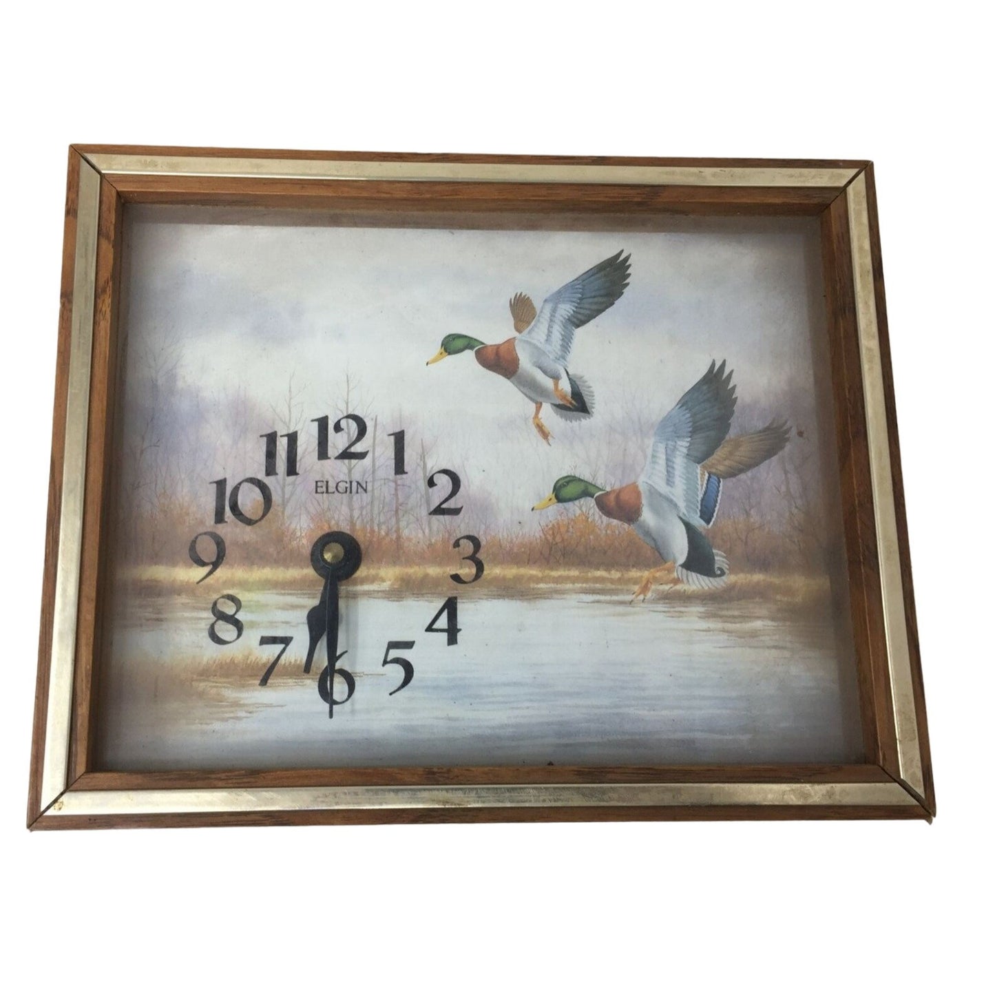 Elgin "Birds Landing" Wood Framed Battery Operated Rectangular Wall Clock