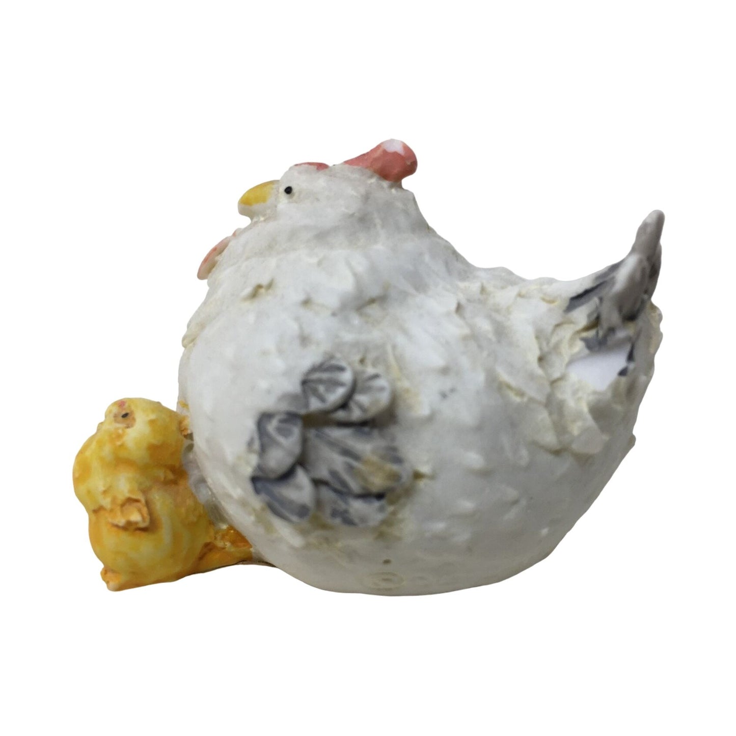 Small Chicken Figurine with 2 Yellow Baby Chicks (Has some Chipping)