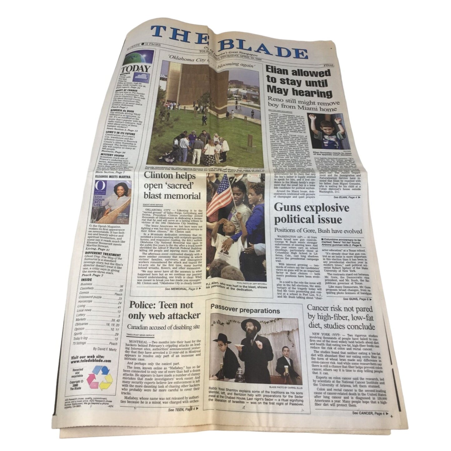 Vintage Newspaper- The Blade One Of America's Great Newspapers- Thurs. April 20, 2000