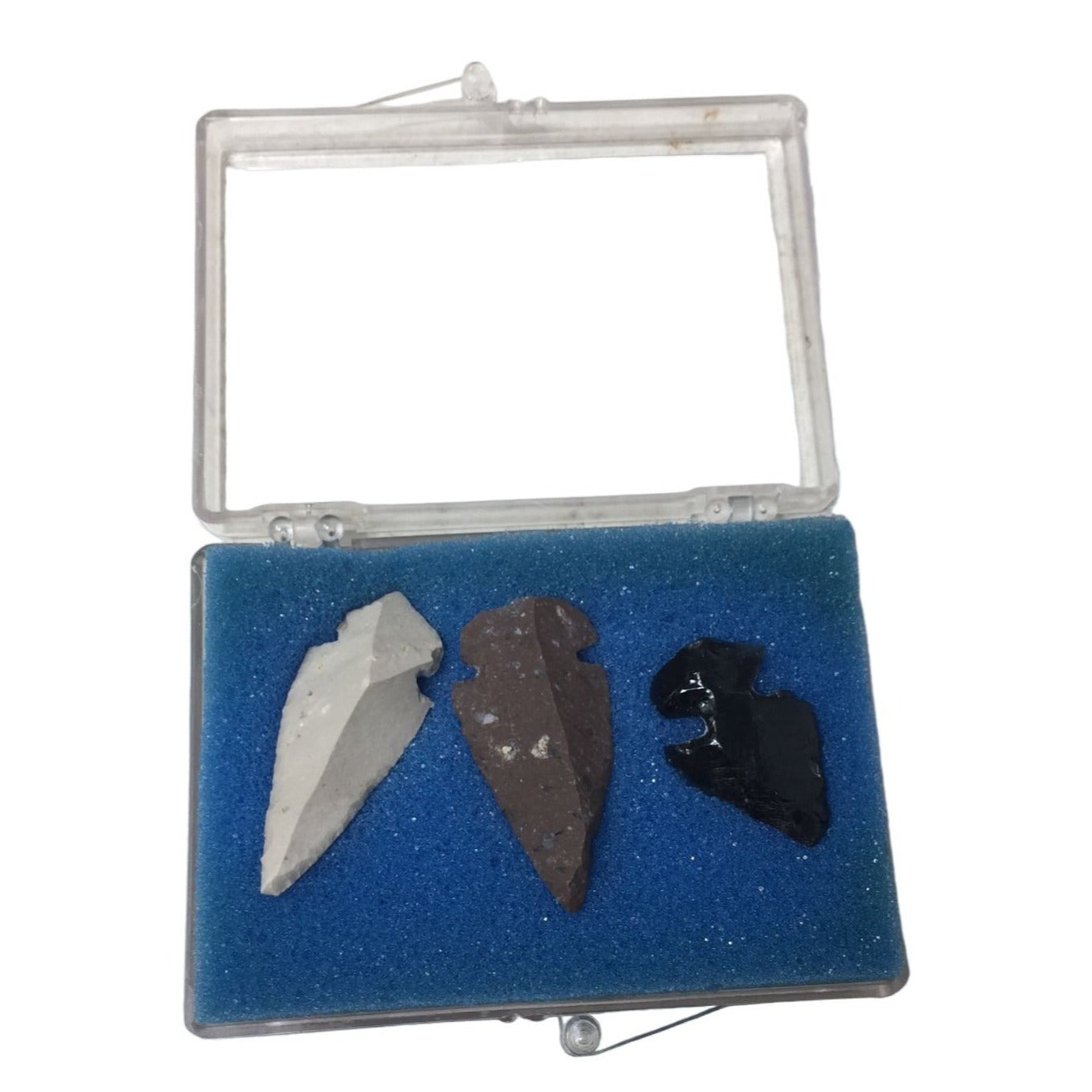 Vintage Hand Chipped Stone Arrowheads (3) in Small Clear Case