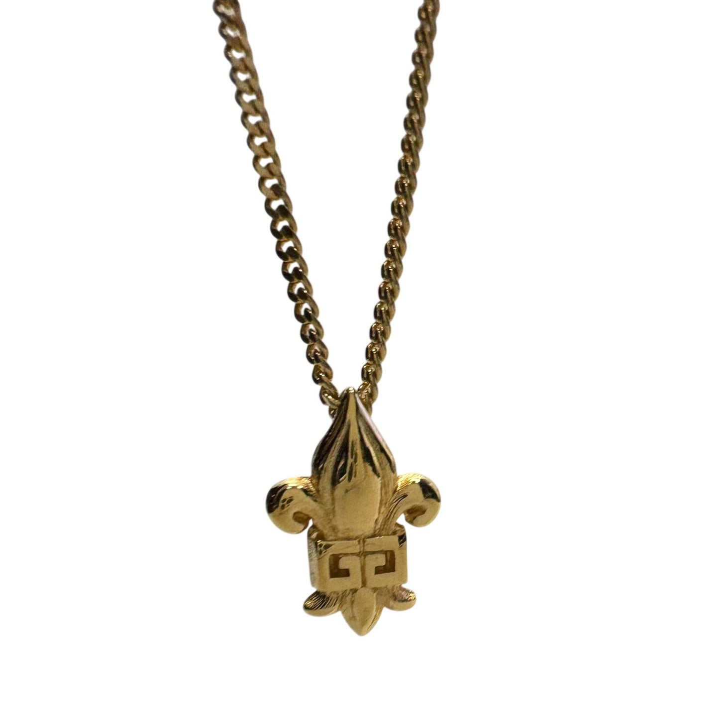 Vintage Givenchy Gold Plated Fleur-De-Lis Pendant Necklace - 15"