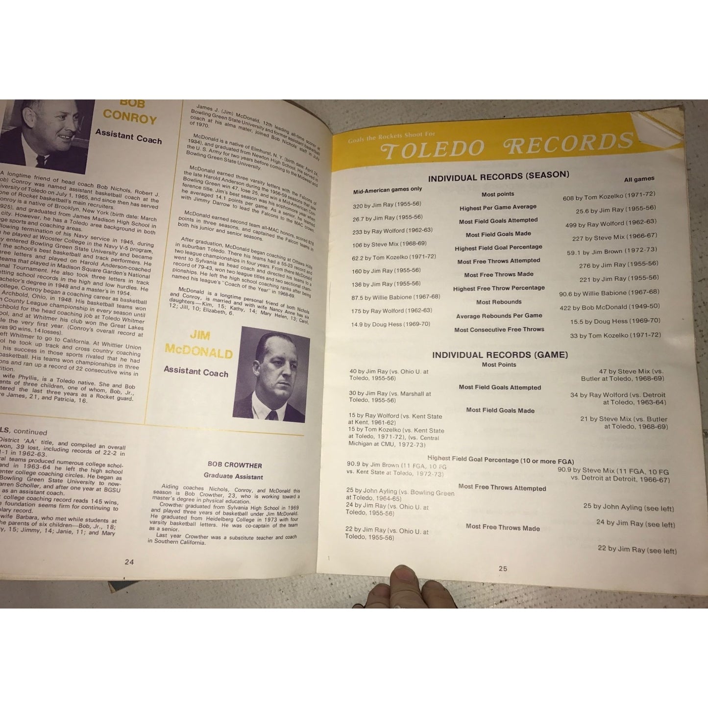 The University of Toledo (UT) 1974 Vintage Basketball Paperback Yearbook/Program