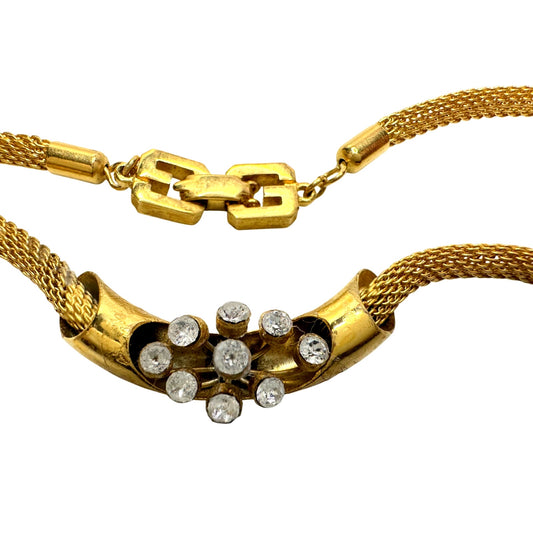 Vintage Givenchy Mesh / Herringbone / Snake Necklace w Floating Rhinestones